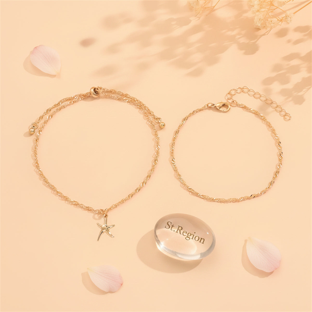 Goldtone Starfish Charm Tassel Anklet Set - Street Region