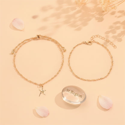 Goldtone Starfish Charm Tassel Anklet Set - Street Region