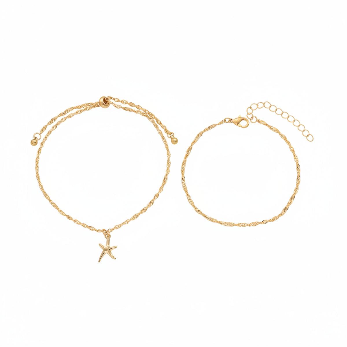 Goldtone Starfish Charm Tassel Anklet Set - Street Region