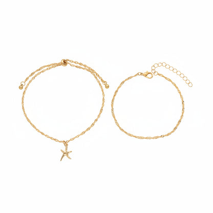 Goldtone Starfish Charm Tassel Anklet Set - Street Region