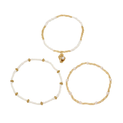 Pearl & Howlite Acrylic Goldtone Shell Charm Stretch Anklet Set - Street Region
