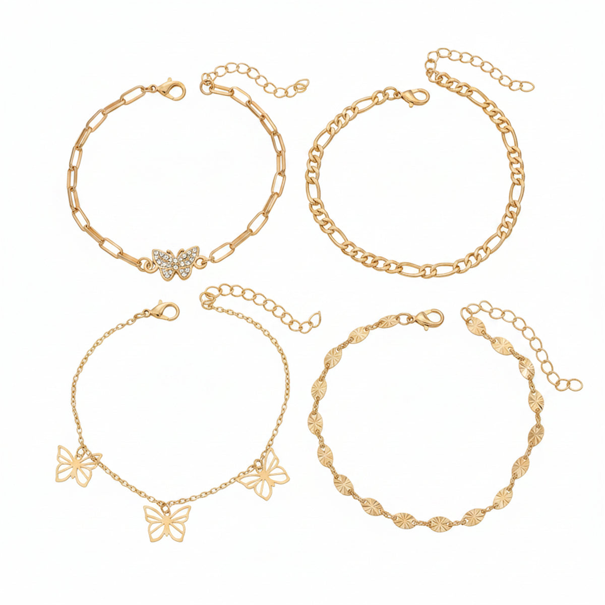 Cubic Zirconia & Goldtone Butterfly Cham Tassel Anklet Set - Street Region