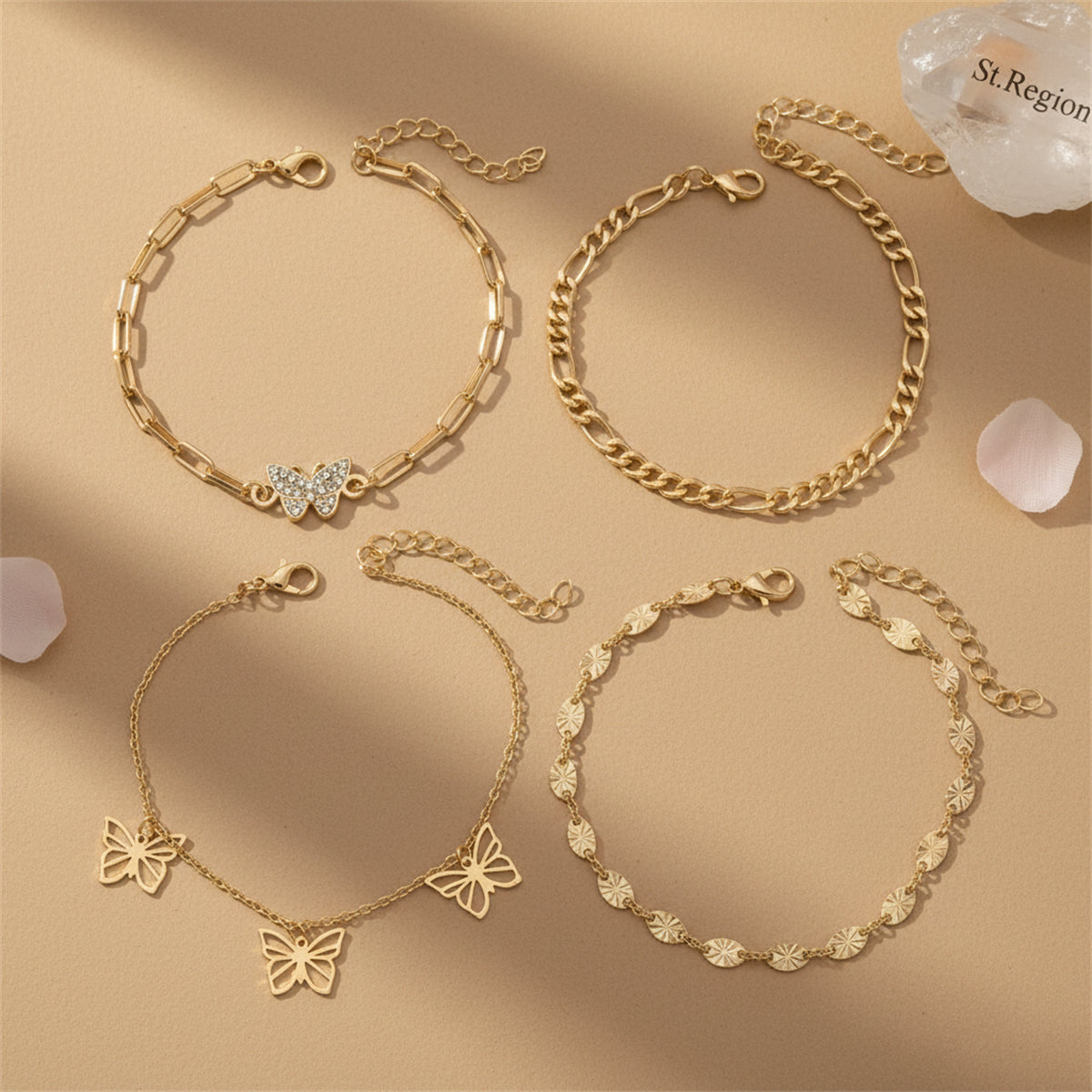 Cubic Zirconia & Goldtone Butterfly Cham Tassel Anklet Set - Street Region