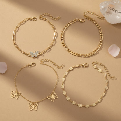 Cubic Zirconia & Goldtone Butterfly Cham Tassel Anklet Set - Street Region