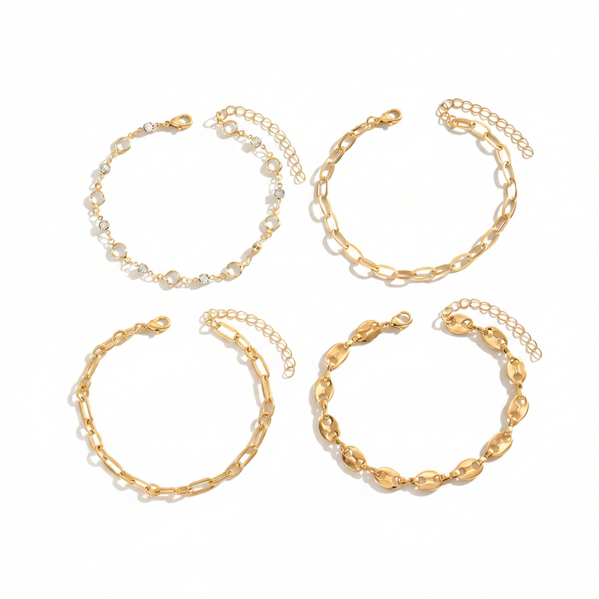 Clear Crystal & Cubic Zirconia Goldtone Pig-Nose Shape Chain Anklet Set - Street Region