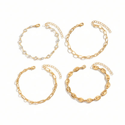 Clear Crystal & Cubic Zirconia Goldtone Pig-Nose Shape Chain Anklet Set - Street Region