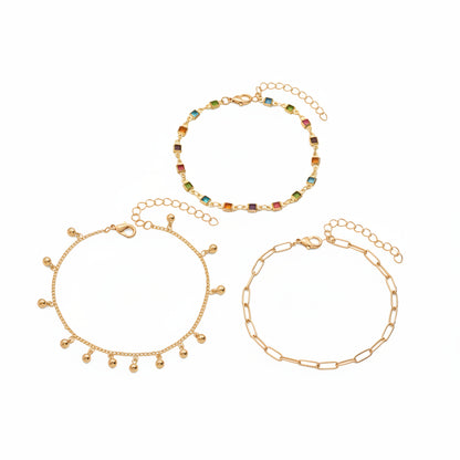 Multi-Colored Crystal & Goldtone Square Station Bell Tassel Anklet Set - Street Region