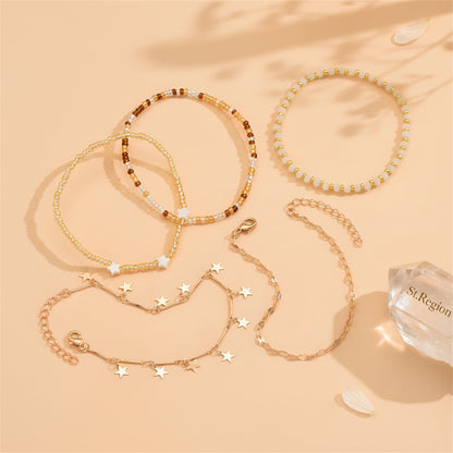 Multi-Colored Acrylic & Howlite Goldtone Beads Chain Star Tassel Anklet Set - Street Region