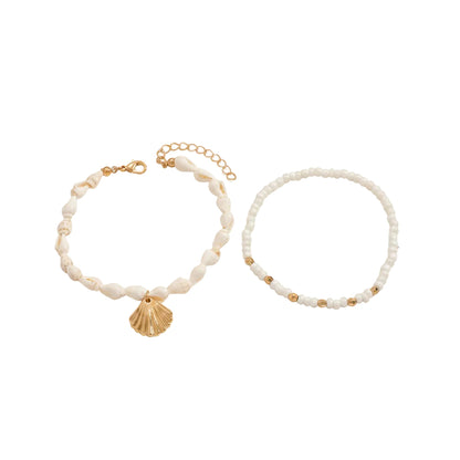 Genuine Shell & Howlite Goldtone Beads Stretch Anklet Set - Street Region
