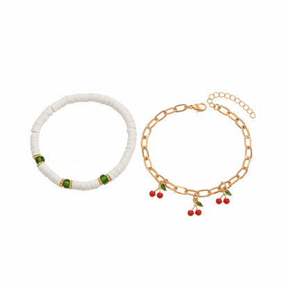 Enamel & Acrylic Polymer Clay Goldtone Cherry Tassel Anklet Set - Street Region
