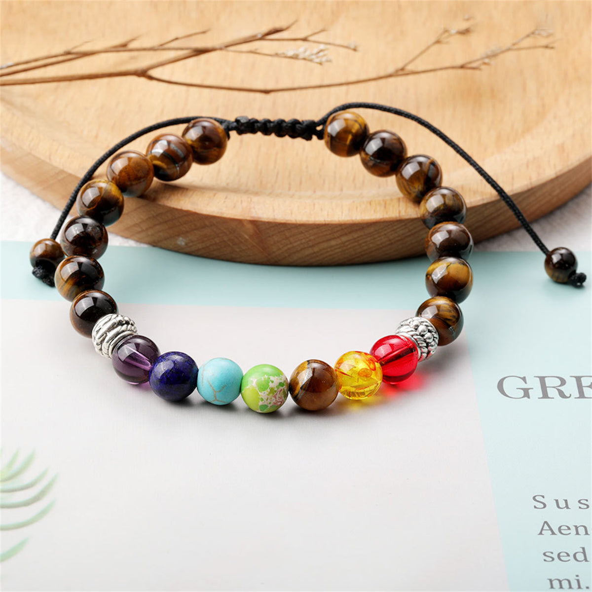 Quartz and Silver-Plated Adjustable Beaded Bracelet, silver bracelet for women, botanical inspired, side view