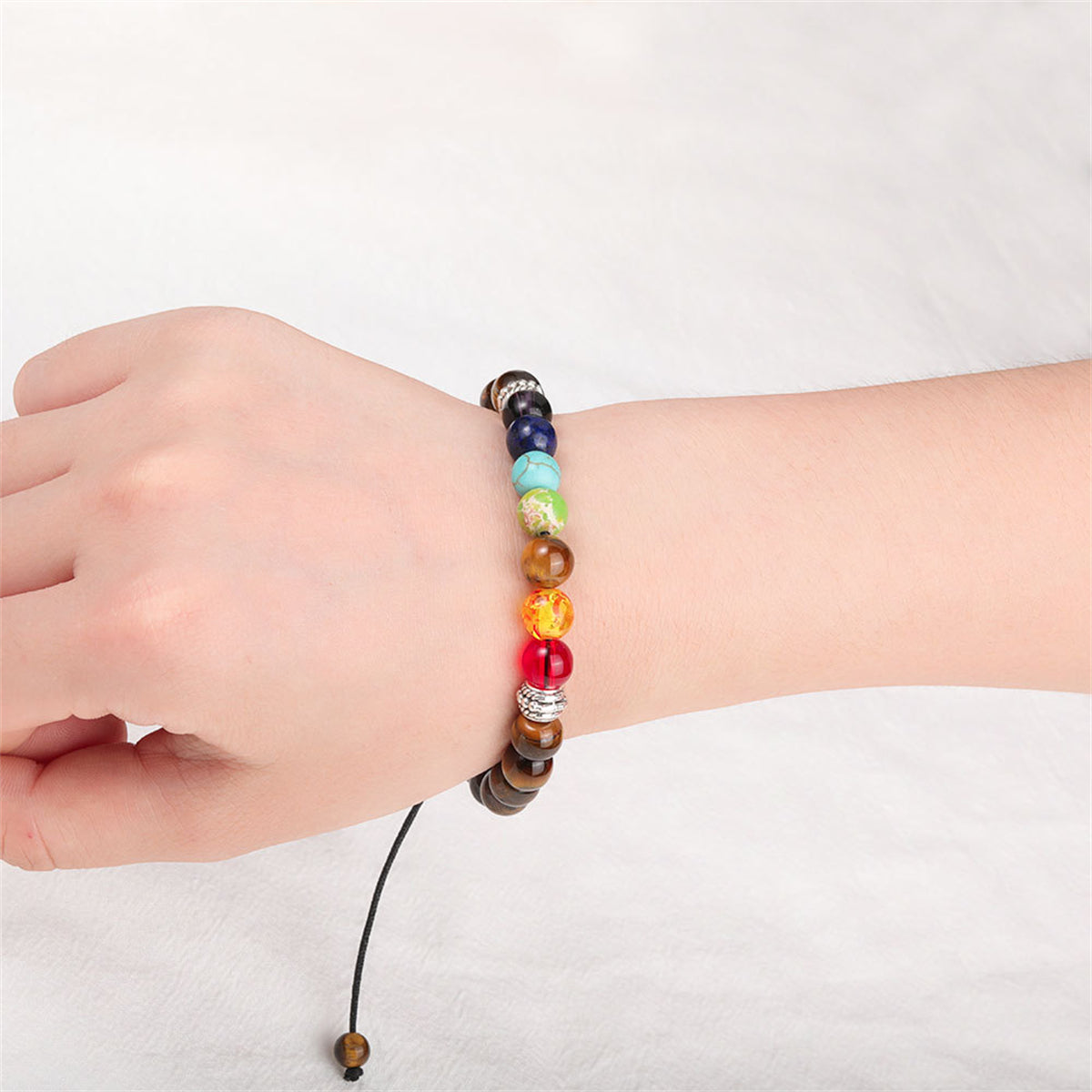 Quartz and Silver-Plated Adjustable Beaded Bracelet, silver bracelet for women, botanical inspired, lifestyle look