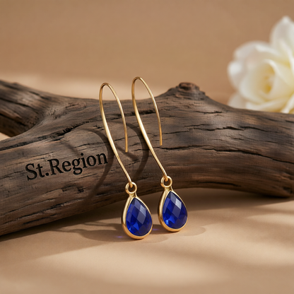 Blue Crystal & 18K Gold-Plated Threader Earrings