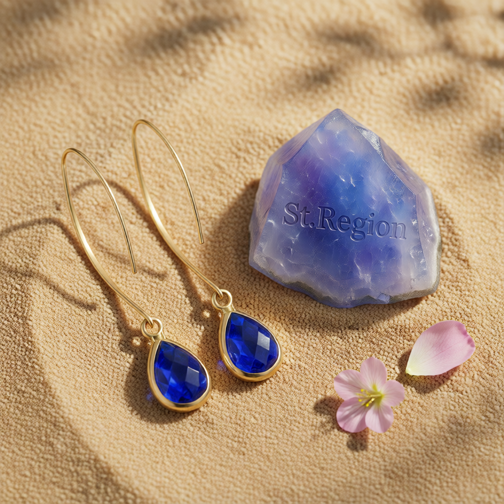 Blue Crystal & 18K Gold-Plated Threader Earrings