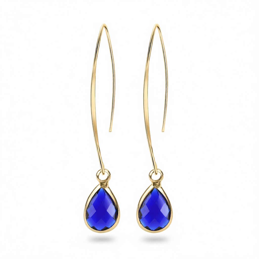 Blue Crystal & 18K Gold-Plated Threader Earrings