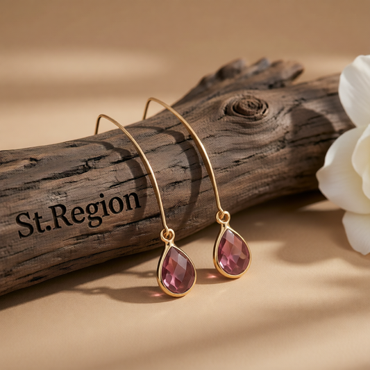 Red Crystal & 18K Gold-Plated Threader Earrings