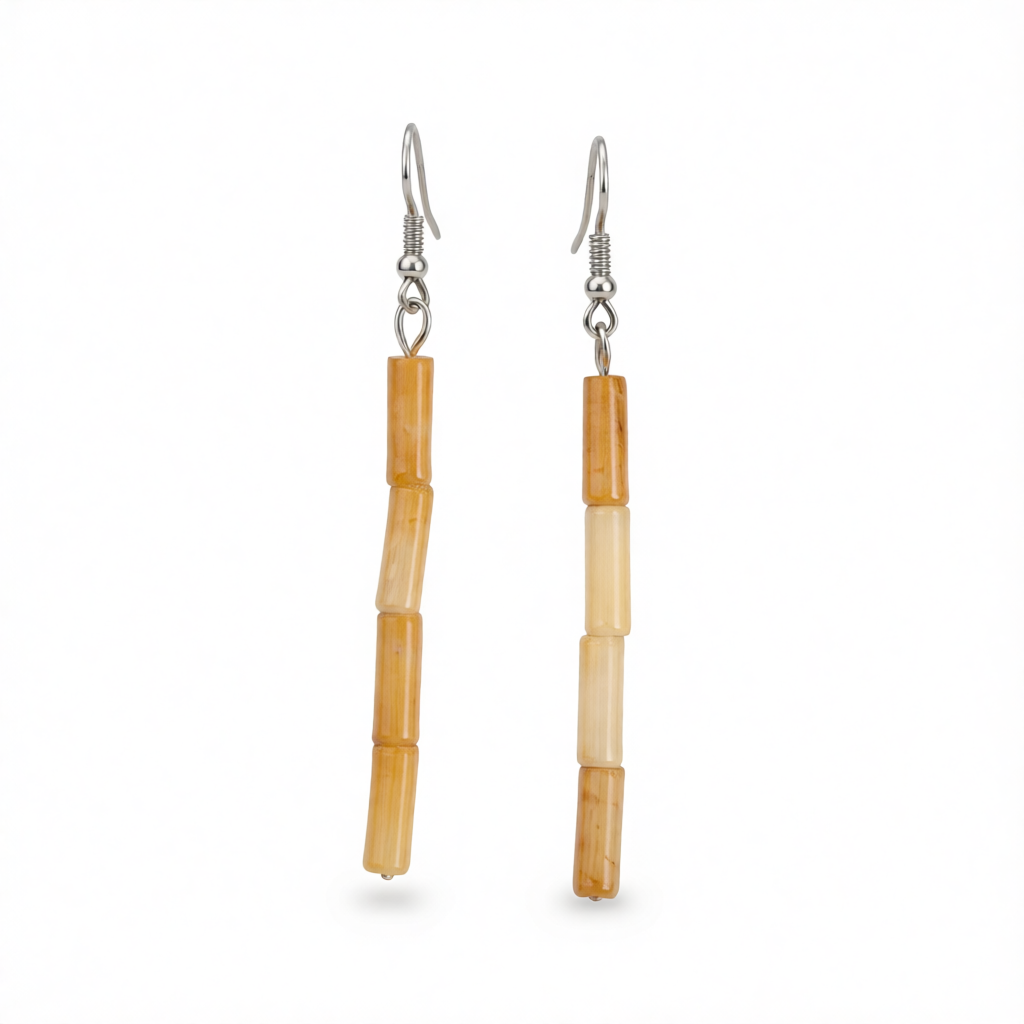 Yellow Quartz & Silver-Plated Cylinder Bead Drop Earrings