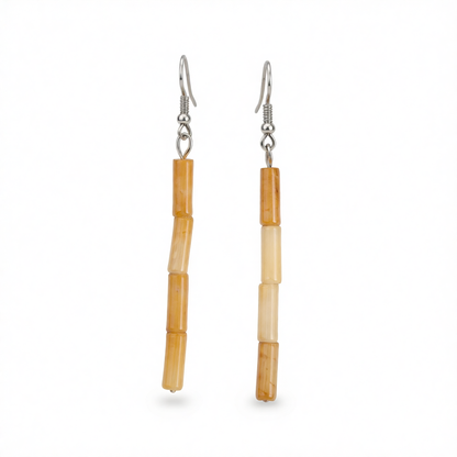 Yellow Quartz & Silver-Plated Cylinder Bead Drop Earrings