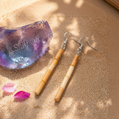 Yellow Quartz & Silver-Plated Cylinder Bead Drop Earrings