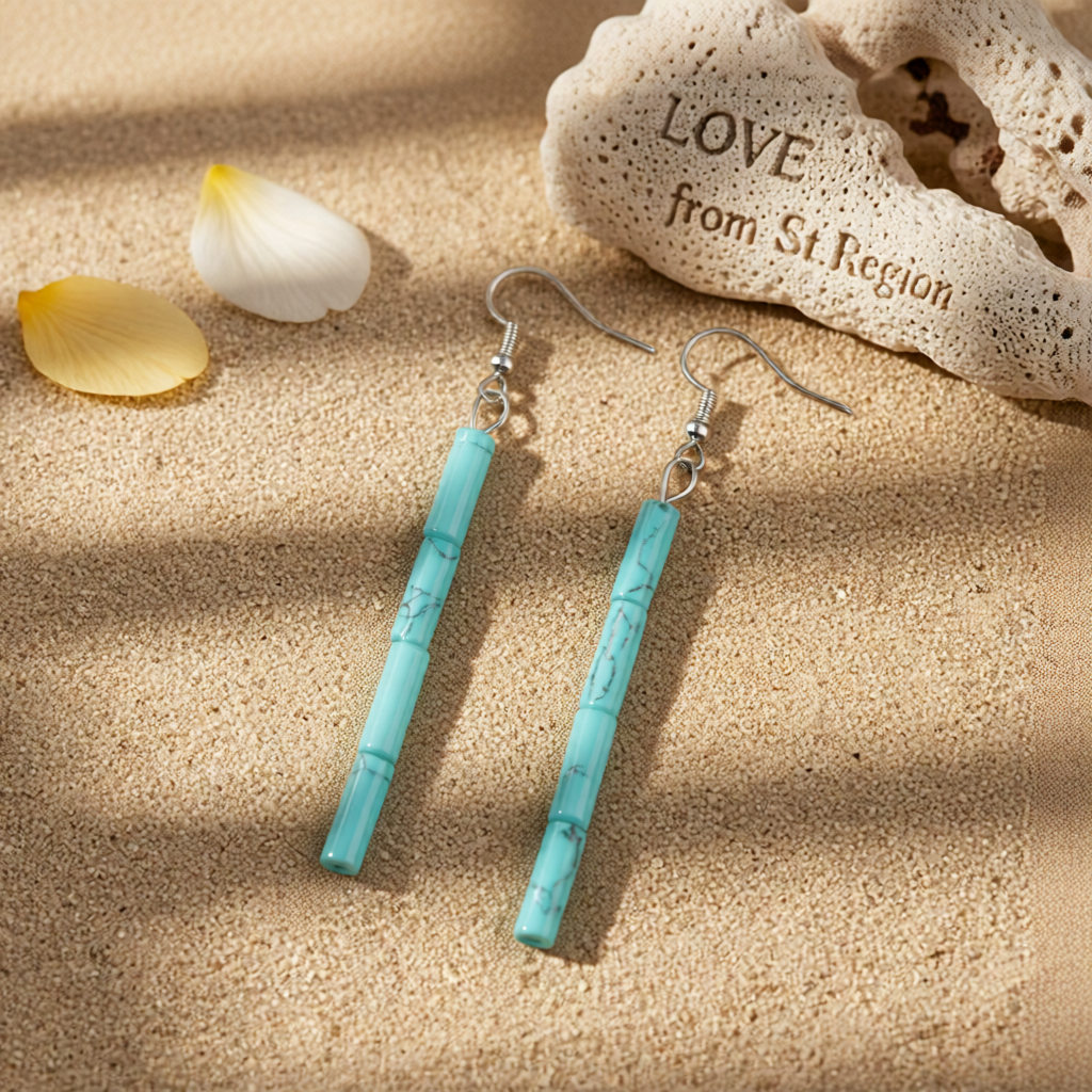 Turquoise & Silver-Plated Cylinder Bead Drop Earrings