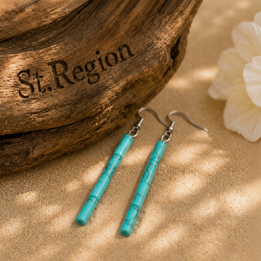 Turquoise & Silver-Plated Cylinder Bead Drop Earrings