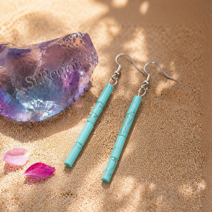 Turquoise & Silver-Plated Cylinder Bead Drop Earrings