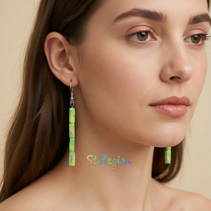 Green Howlite & Silver-Plated Cylinder Bead Drop Earrings