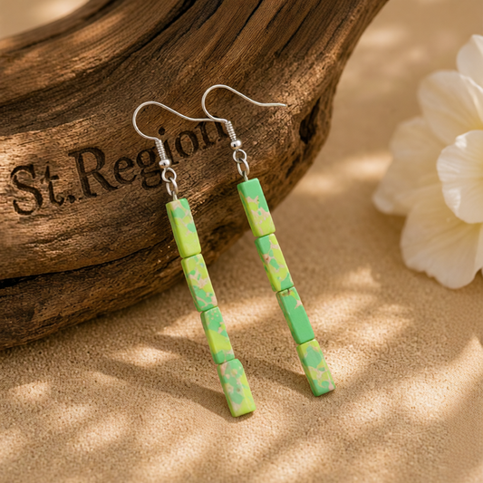 Green Howlite & Silver-Plated Cylinder Bead Drop Earrings