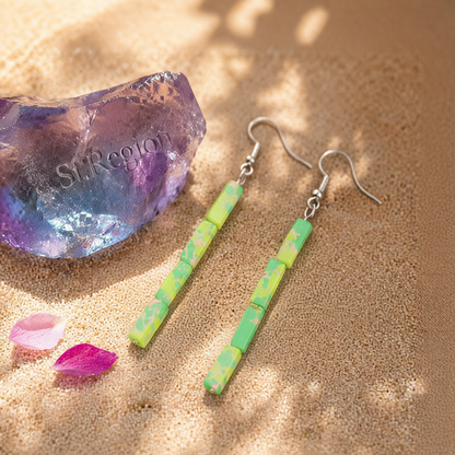 Green Howlite & Silver-Plated Cylinder Bead Drop Earrings