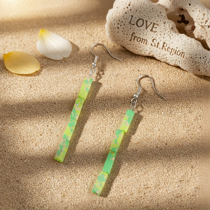 Green Howlite & Silver-Plated Cylinder Bead Drop Earrings