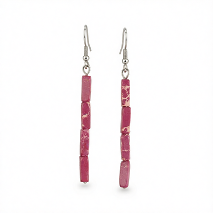 Rose Howlite & Silver-Plated Cylinder Bead Drop Earrings