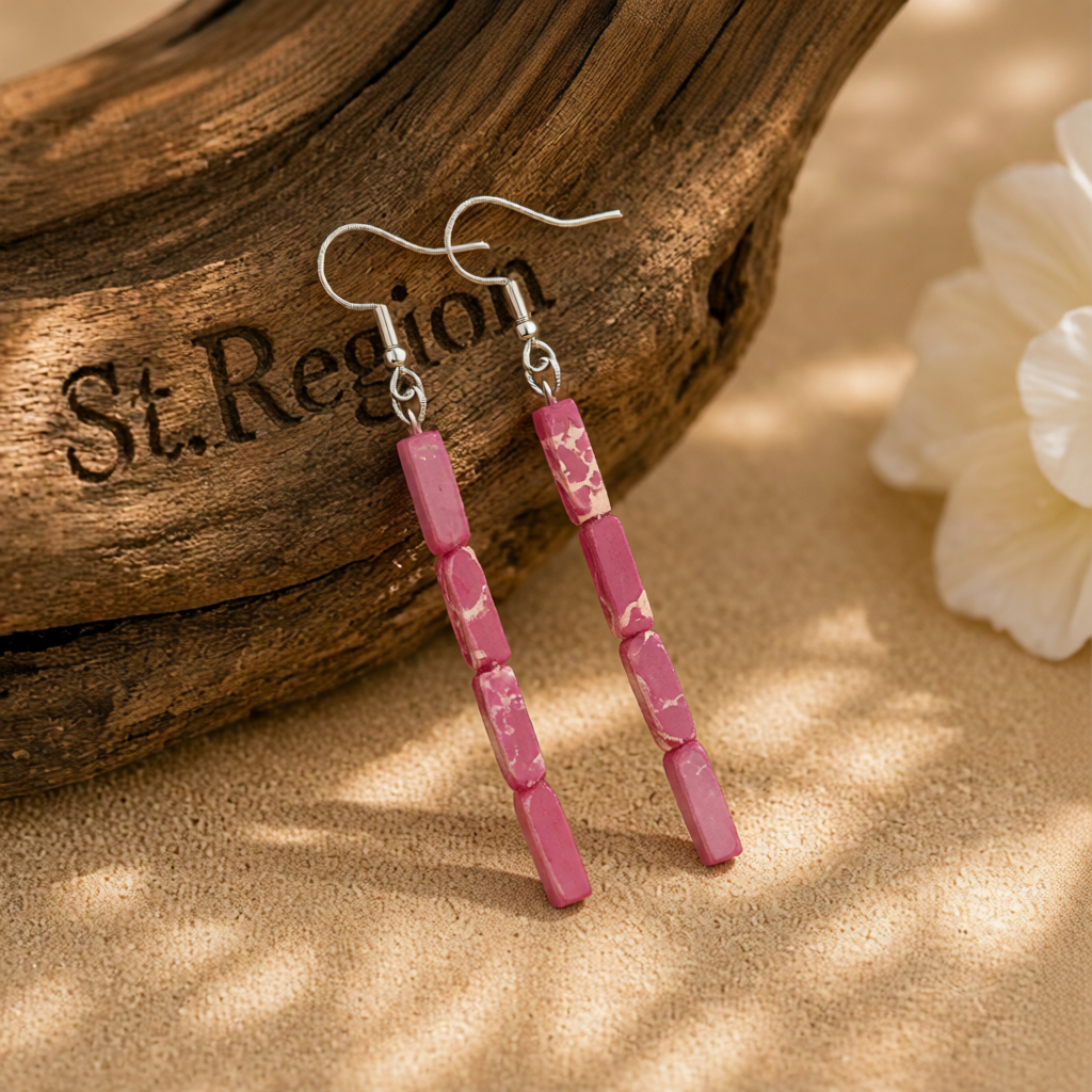 Rose Howlite & Silver-Plated Cylinder Bead Drop Earrings