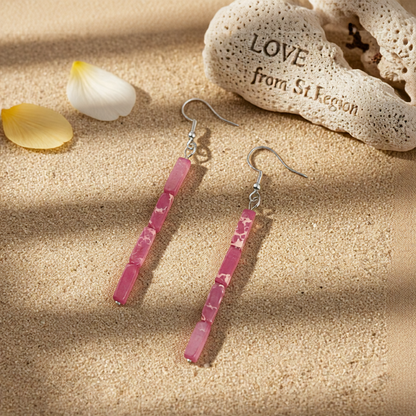 Rose Howlite & Silver-Plated Cylinder Bead Drop Earrings