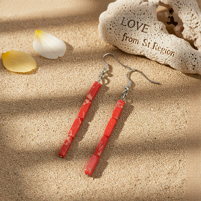 Orange Howlite & Silver-Plated Cylinder Bead Drop Earrings