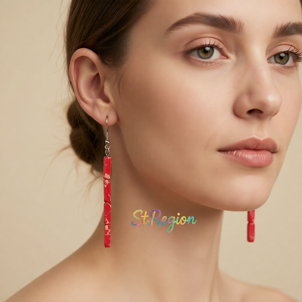 Orange Howlite & Silver-Plated Cylinder Bead Drop Earrings
