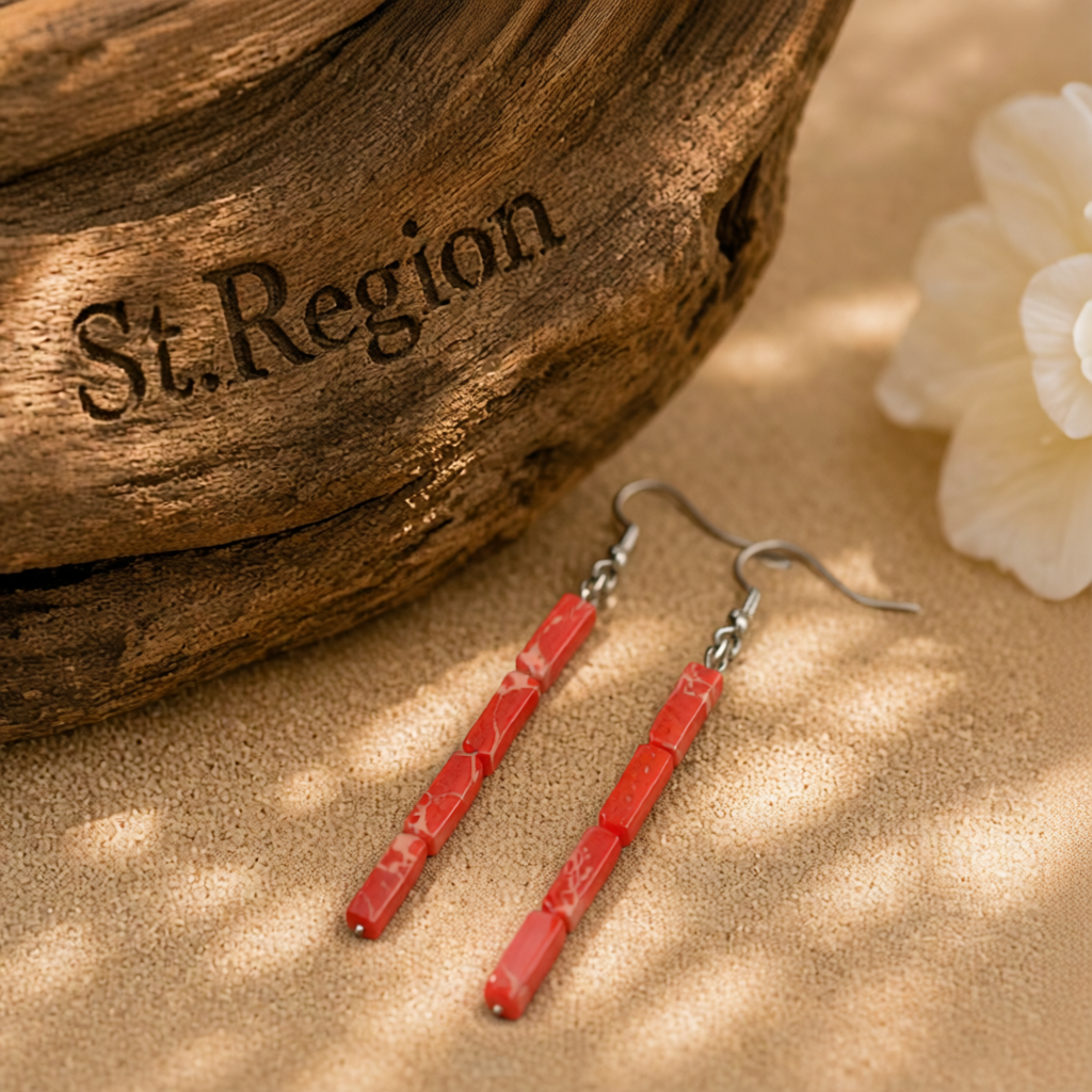 Orange Howlite & Silver-Plated Cylinder Bead Drop Earrings