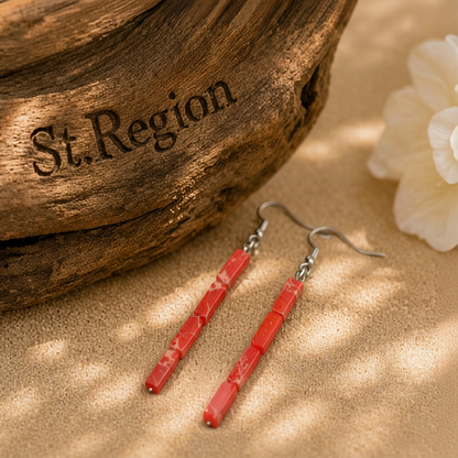 Orange Howlite & Silver-Plated Cylinder Bead Drop Earrings