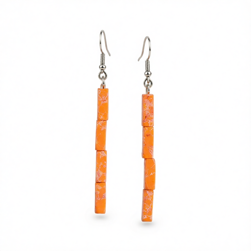 Yellow Howlite & Silver-Plated Cylinder Bead Drop Earrings
