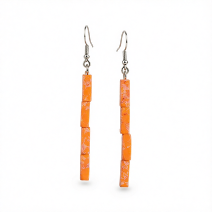 Yellow Howlite & Silver-Plated Cylinder Bead Drop Earrings