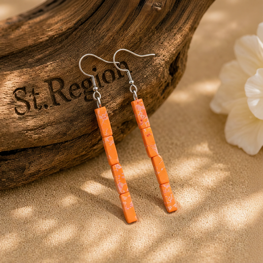 Yellow Howlite & Silver-Plated Cylinder Bead Drop Earrings