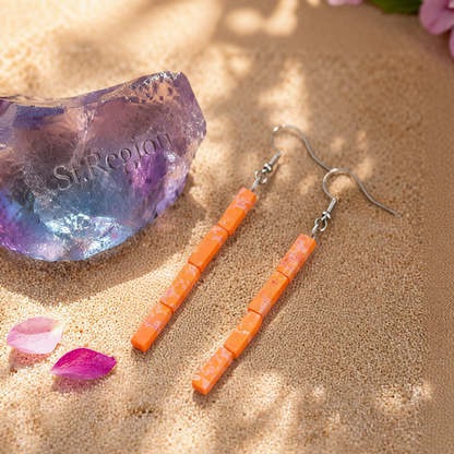 Yellow Howlite & Silver-Plated Cylinder Bead Drop Earrings