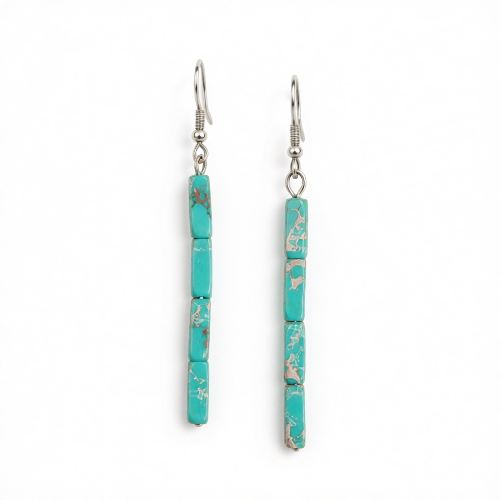 Blue Howlite & Silver-Plated Cylinder Bead Drop Earrings