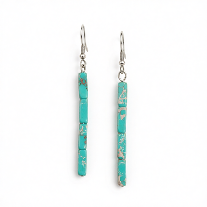 Blue Howlite & Silver-Plated Cylinder Bead Drop Earrings