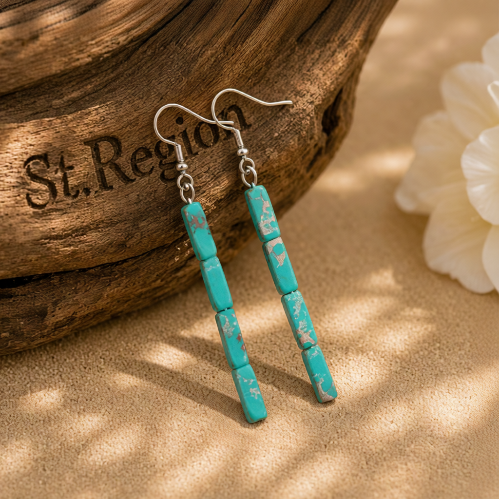 Blue Howlite & Silver-Plated Cylinder Bead Drop Earrings