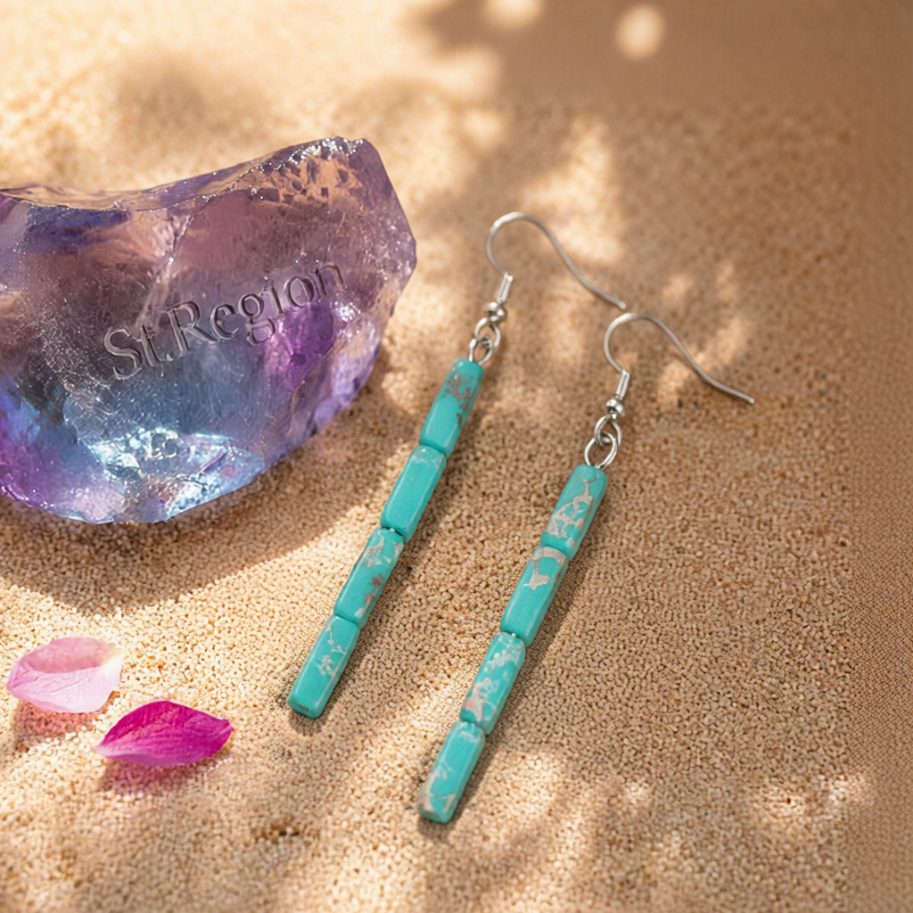 Blue Howlite & Silver-Plated Cylinder Bead Drop Earrings