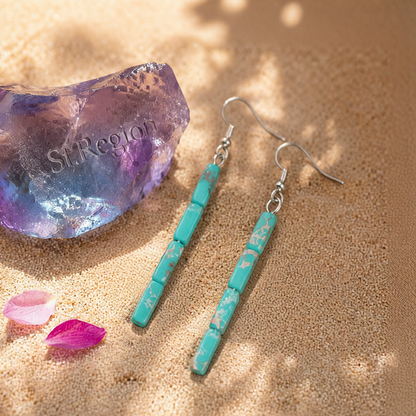 Blue Howlite & Silver-Plated Cylinder Bead Drop Earrings