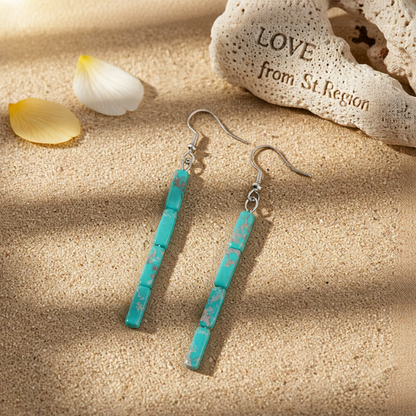 Blue Howlite & Silver-Plated Cylinder Bead Drop Earrings