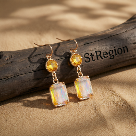 Yellow Crystal & 18K Gold-Plated Round Rectangle Drop Earrings