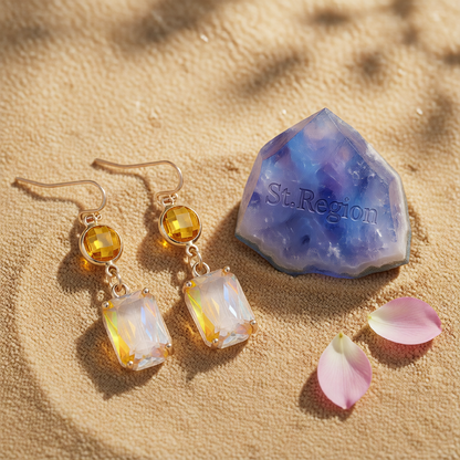 Yellow Crystal & 18K Gold-Plated Round Rectangle Drop Earrings