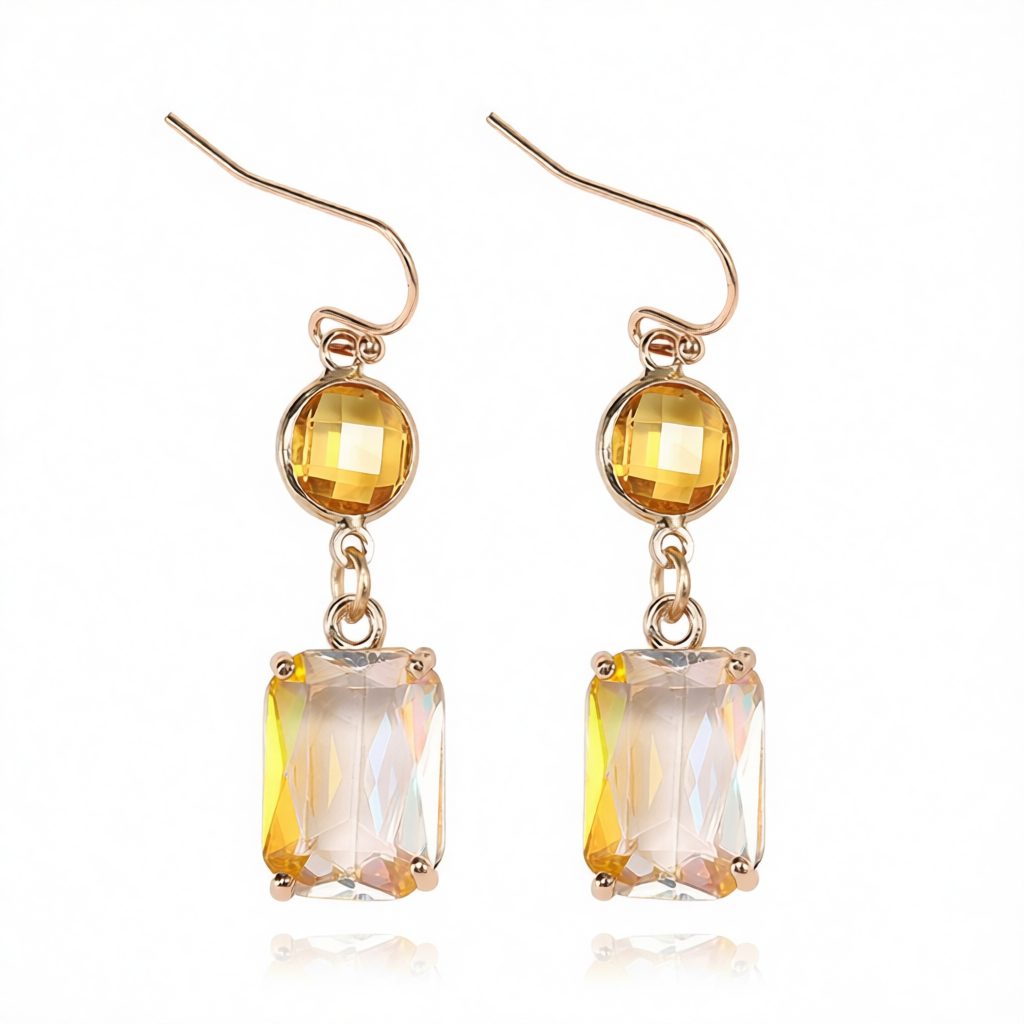Yellow Crystal & 18K Gold-Plated Round Rectangle Drop Earrings